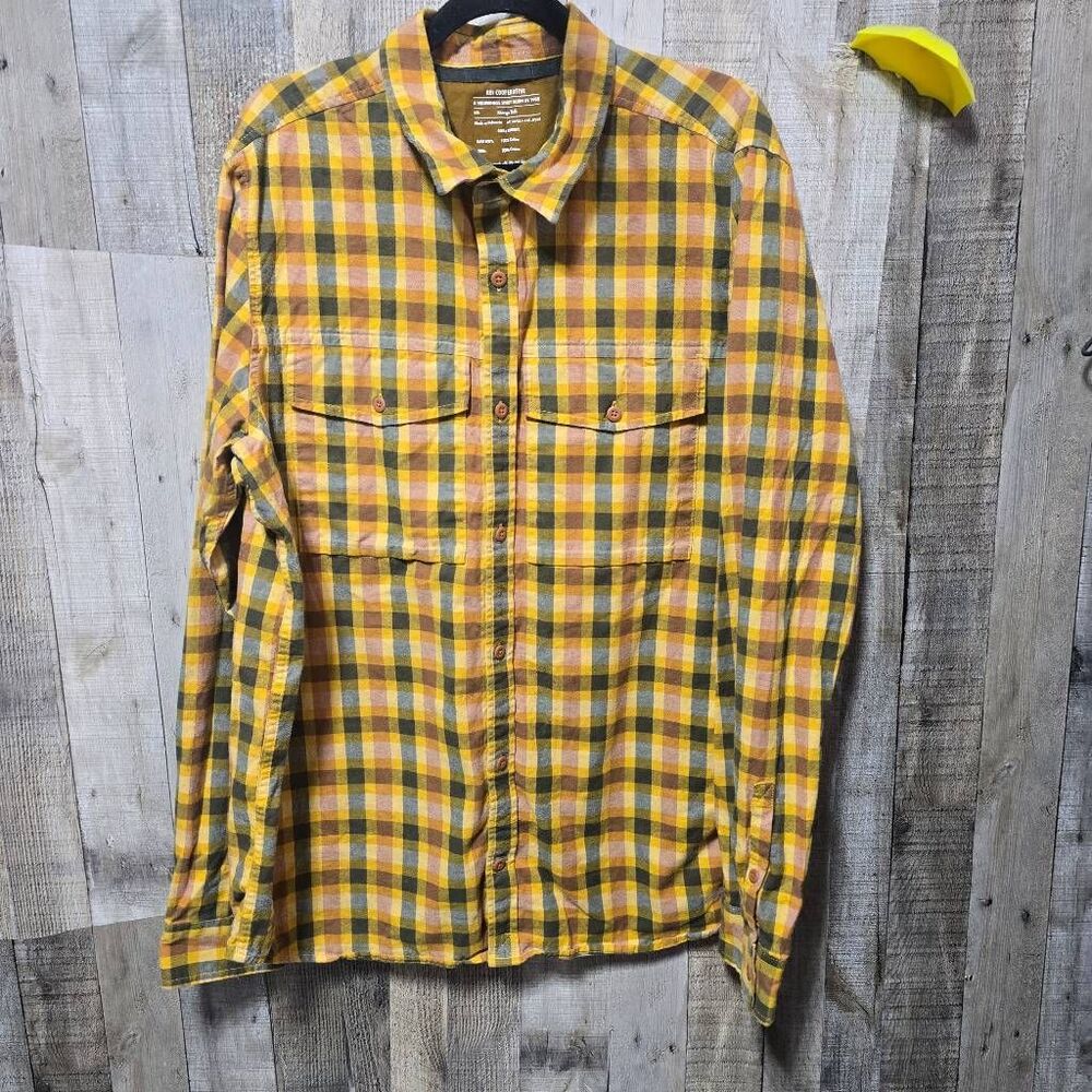 REI Yellow Plaid Flannel Button Down Shirt XLT Fall Outdoor Casual Utility